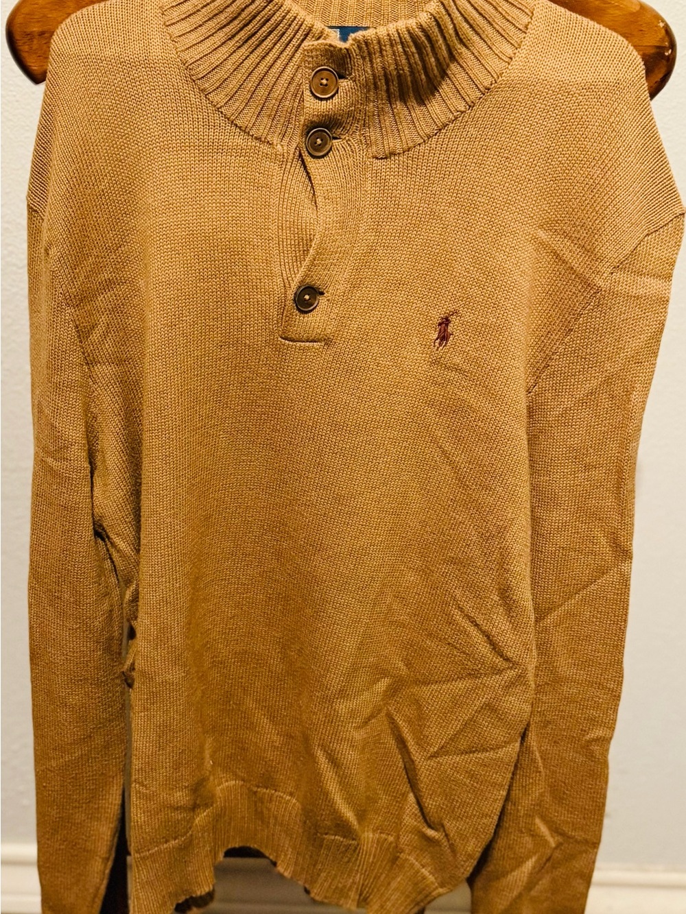 Vintage Ralph Lauren Men's Camel Rolled Collar Cotton Sweater